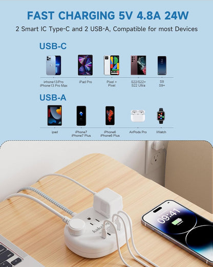 Pink Extension Cord with Surge Protected 1080J - 5 FT Kawaii Power Strip, 1625W Cute Extension Cord with 3 AC Outlet 4 USB (24W/4.8A), Compact for Cute Pink Kawaii Desk Home Essentials