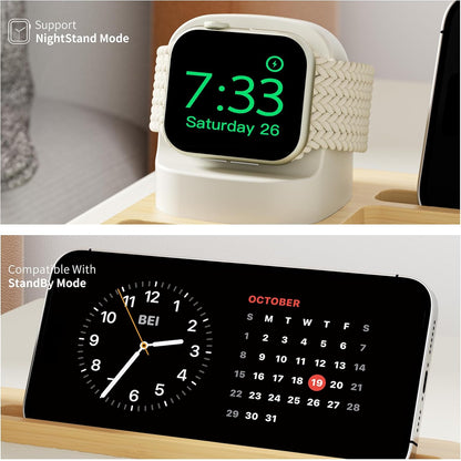 AFOOYO Wooden Watch Band Organizer - Charger Stand Compatible with All Apple Watch Series and Watch Bands Display Watch Storage Case Tray with Acrylic Top Lid(Bamboo)