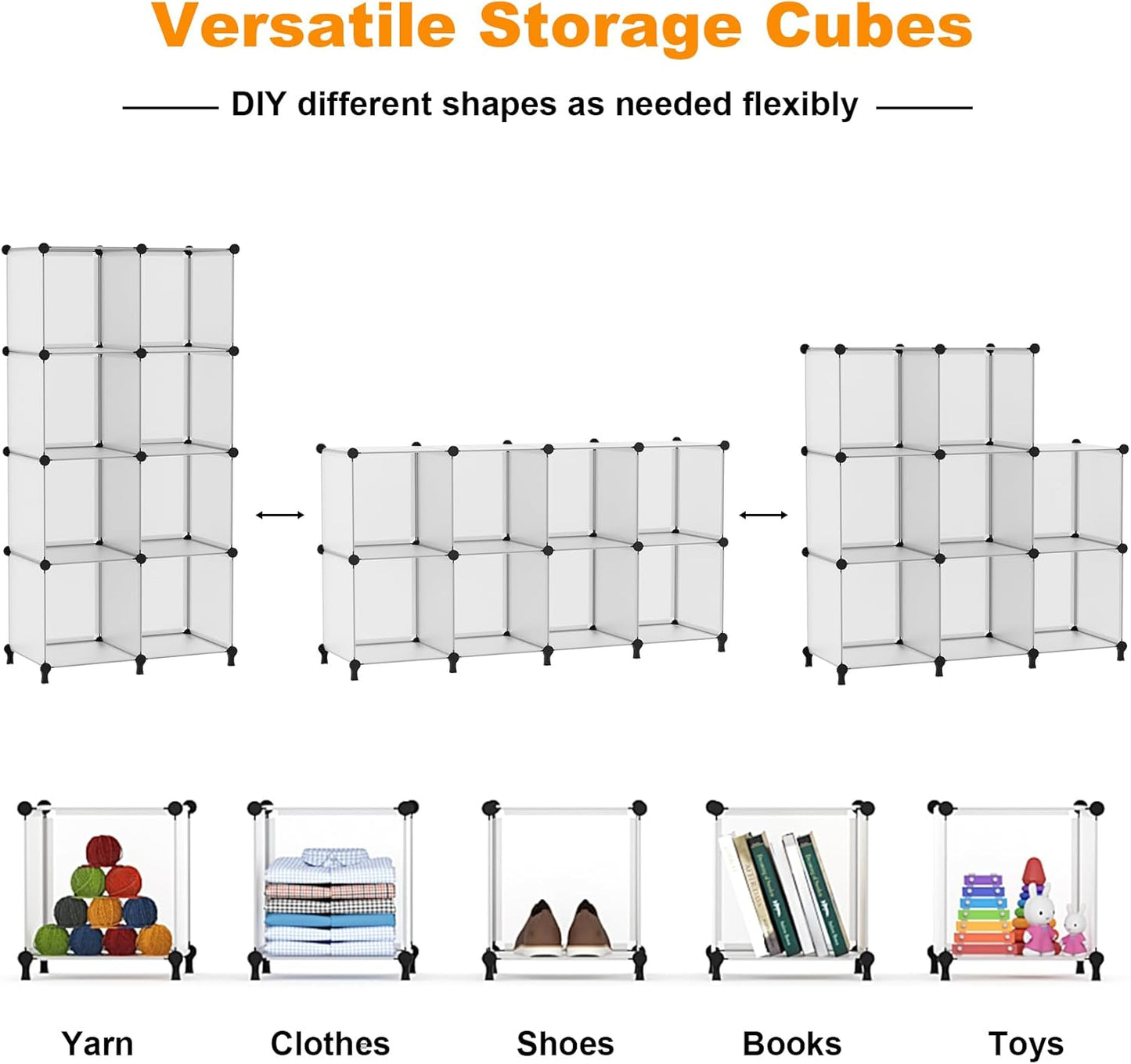 AWTATOS Cube Storage Organizer, 16 Cube Closet Organizer, Stackable Storage Cube Shelves, DIY Portable Closet Clothes Organizer Shelving for Bedroom, Closet, Wardrobe, Bathroom, White