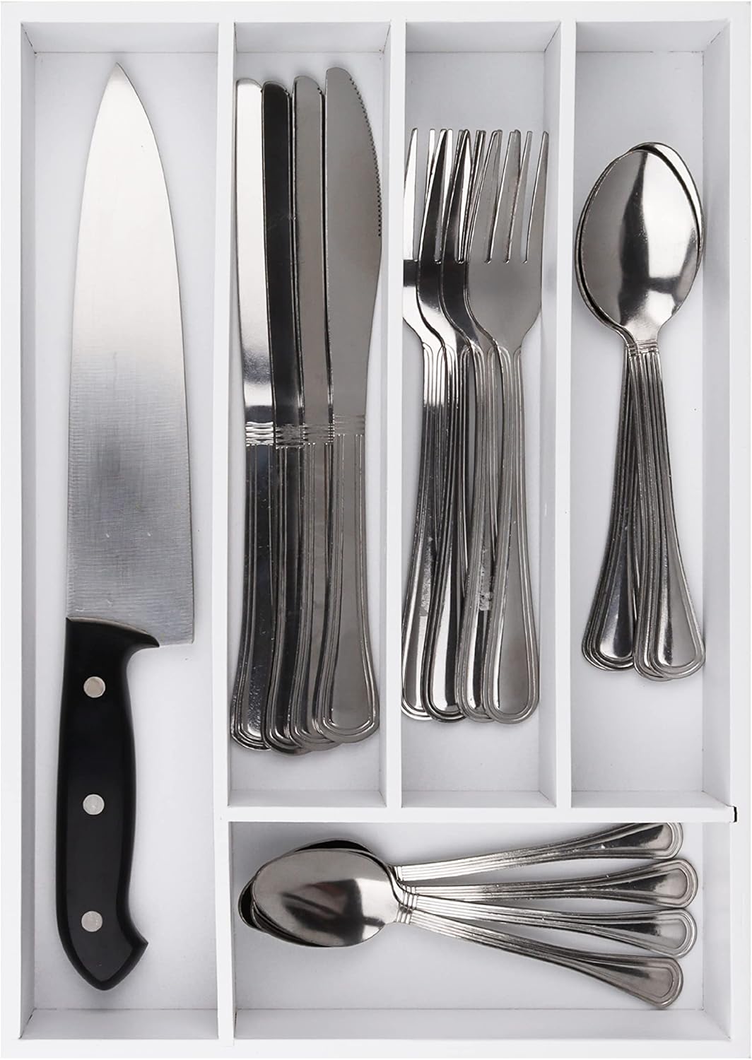 Pristine Bamboo Expandable Drawer Organizers for Kitchen - Extra Deep Non-Slip 17” x 14.6” (expands up to 25 inches) - Dark Wooden Silverware Divider (10 Compartments) – Organize Cooking Utensils