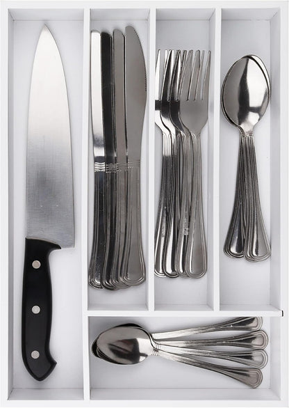 Pristine Bamboo Expandable Drawer Organizers for Kitchen - Extra Deep Non-Slip 17” x 14.6” (expands up to 25 inches) - Dark Wooden Silverware Divider (10 Compartments) – Organize Cooking Utensils