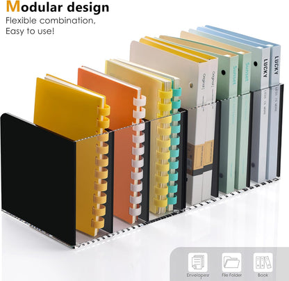 SANRUI Acrylic Magazine Holder Desk Organizer Workspace Sorters，Clear Bookend File Sorter Holder，Folder Rack, Office Accessories Organization Storage with 3 Vertical Compartments