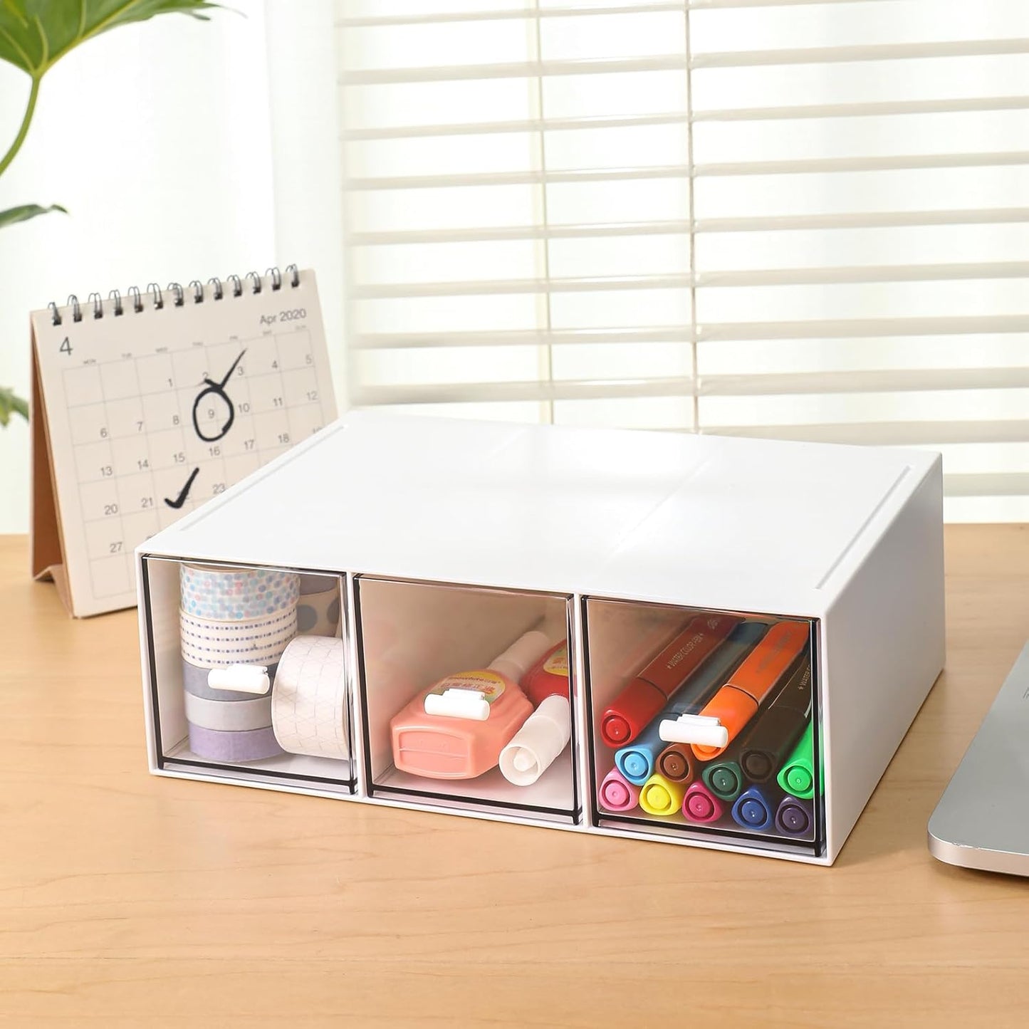 MILULUGO Plastic 3 Drawer Organizer for Cosmetic Storage, Desk Organizer, Makeup Organizer for nail polish, Lipstick, Brushes, Jewelry, Skincare, Bathroom Organization Boxes - White