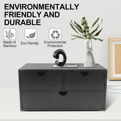 Charmewooden Bamboo Desk Organizer 3 Drawer with Shelf, Countertop Organizer with Drawers Makeup Storage Drawer 3 Drawers Tabletop Storage Organization Box Home Office Workspace（White）