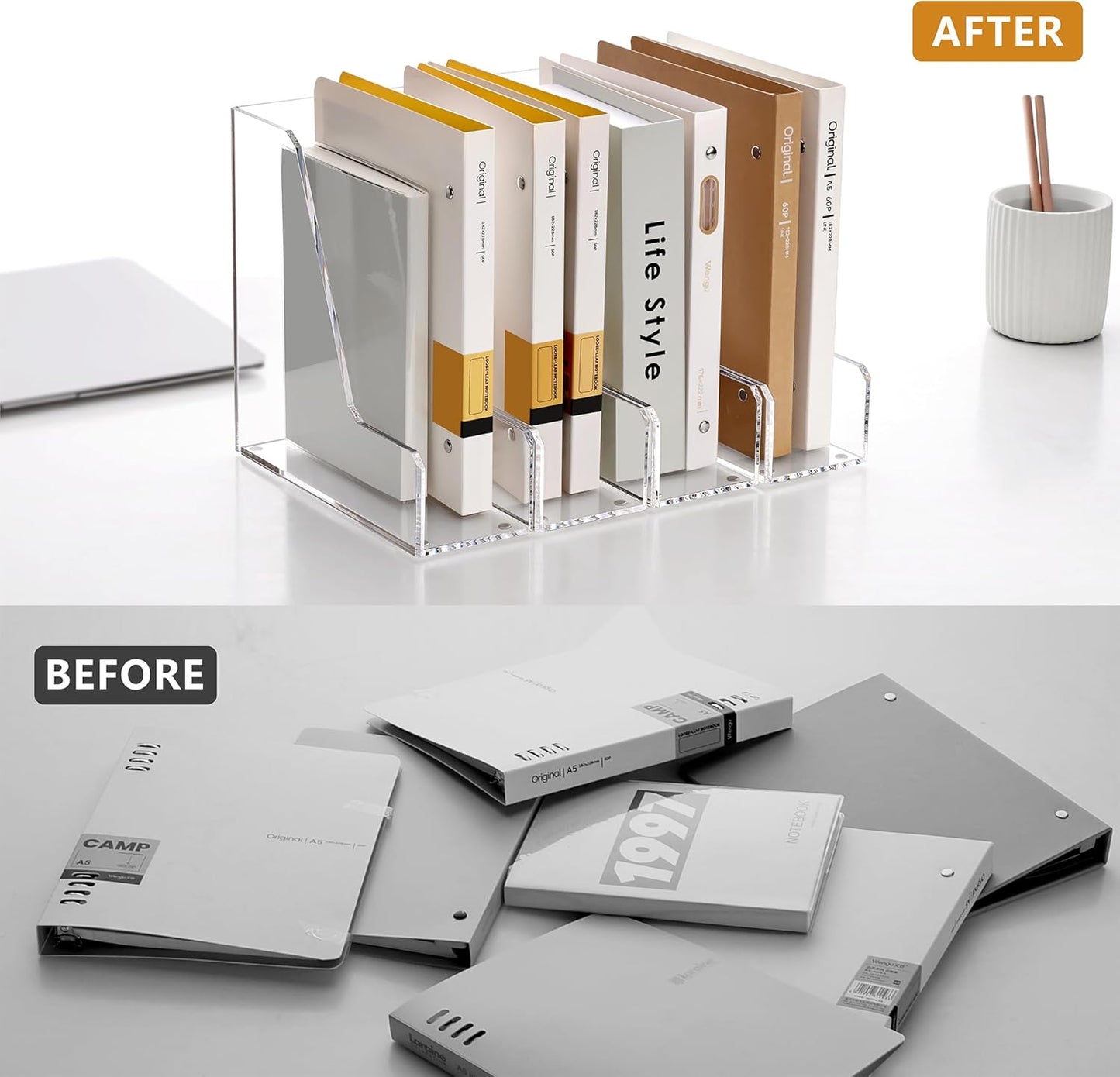 SANRUI Acrylic File Organizer, Clear Desk Organizer and Storage Bins Holding for Folders, Binders, Notebooks, Envelopes, Multi-purpose Magazine File Organizer for Home Office, 2 Pack