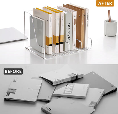 SANRUI Acrylic File Organizer, Clear Desk Organizer and Storage Bins Holding for Folders, Binders, Notebooks, Envelopes, Multi-purpose Magazine File Organizer for Home Office, 2 Pack