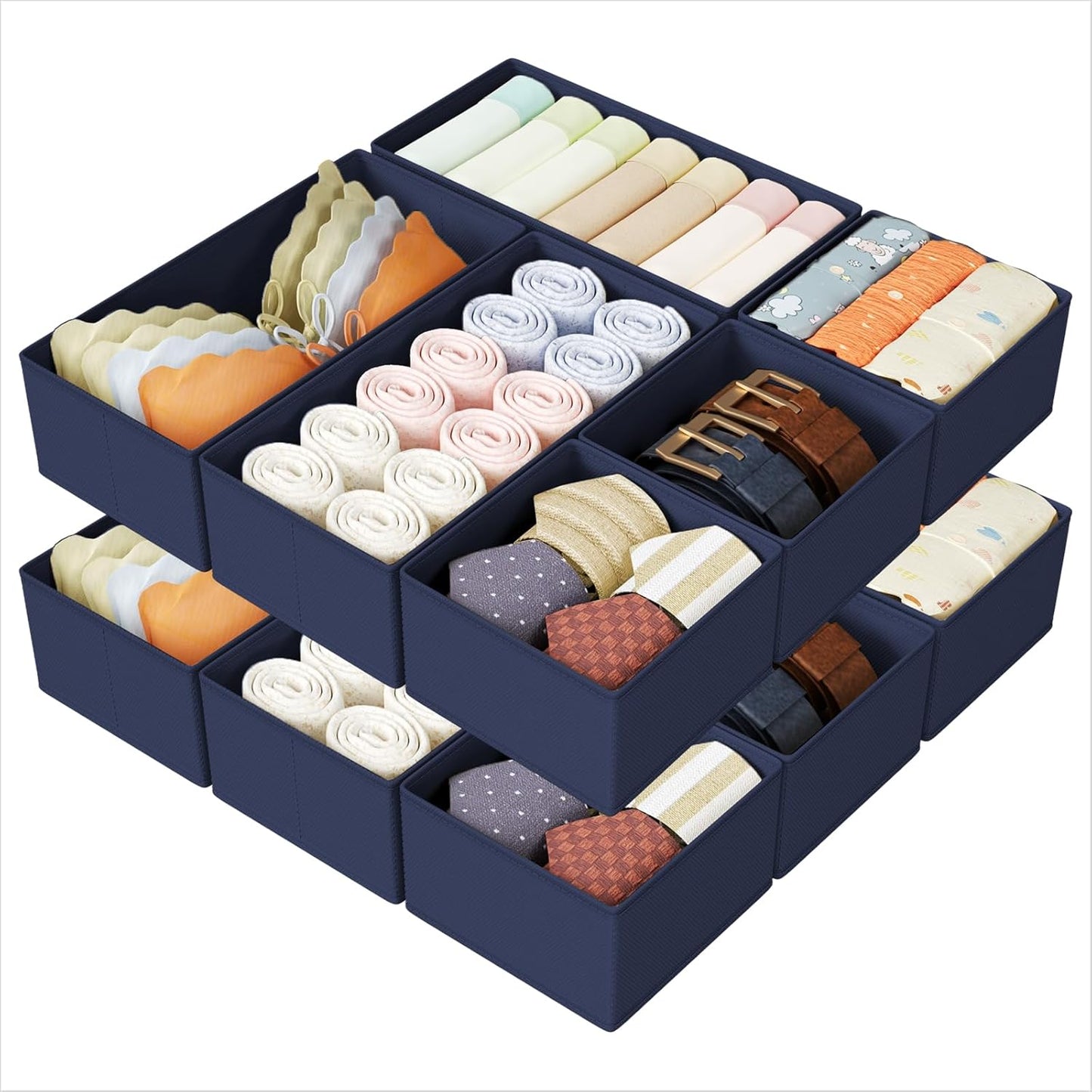 DIMJ Drawer Organizers Clothes, Dresser Organizer Bins for Baby Clothes,Underwear and Sock, Fabric Closet Organization and Storage Boxs, Drawer Dividers for Nursery, Clothing, Tie - 4 Pack, Beige