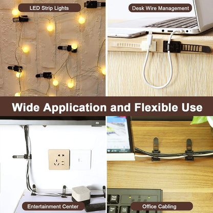 50Pcs Adhesive Cable Management Clips with 50Pcs Zip Ties, Adjustable Nylon Cable Strap Ties Wire Clips Clamps Organizer with Strong Adhesive Tape, Extra Screw & Hole - 3.35 Inch Black