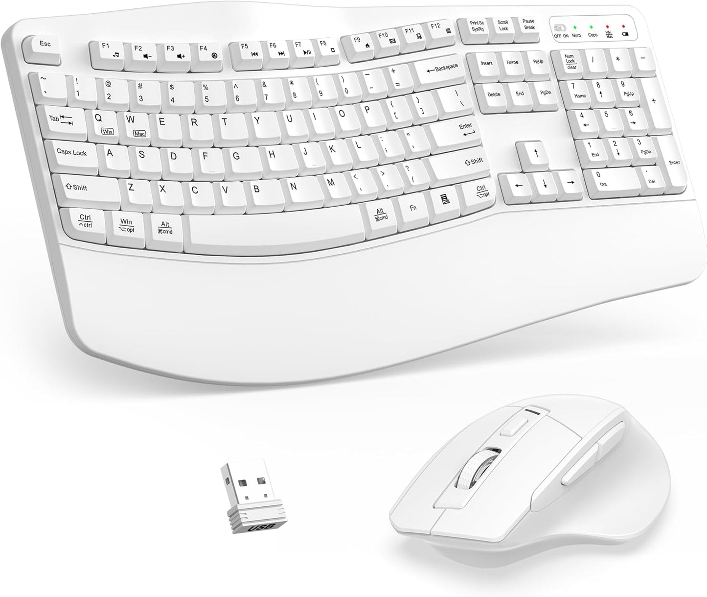Wireless Keyboard and Mouse Combo, 2.4G Full Size Wave Keys Ergonomic Keyboard with Wrist Rest and 3-Level DPI Adjustable Wireless Ergonomic Mouse for Windows, Mac OS Desktop/Laptop/PC(Black)