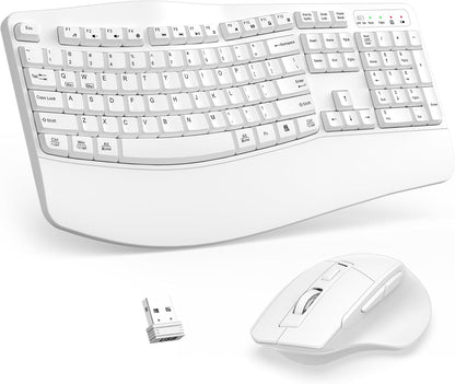 Wireless Keyboard and Mouse Combo, 2.4G Full Size Wave Keys Ergonomic Keyboard with Wrist Rest and 3-Level DPI Adjustable Wireless Ergonomic Mouse for Windows, Mac OS Desktop/Laptop/PC(Black)