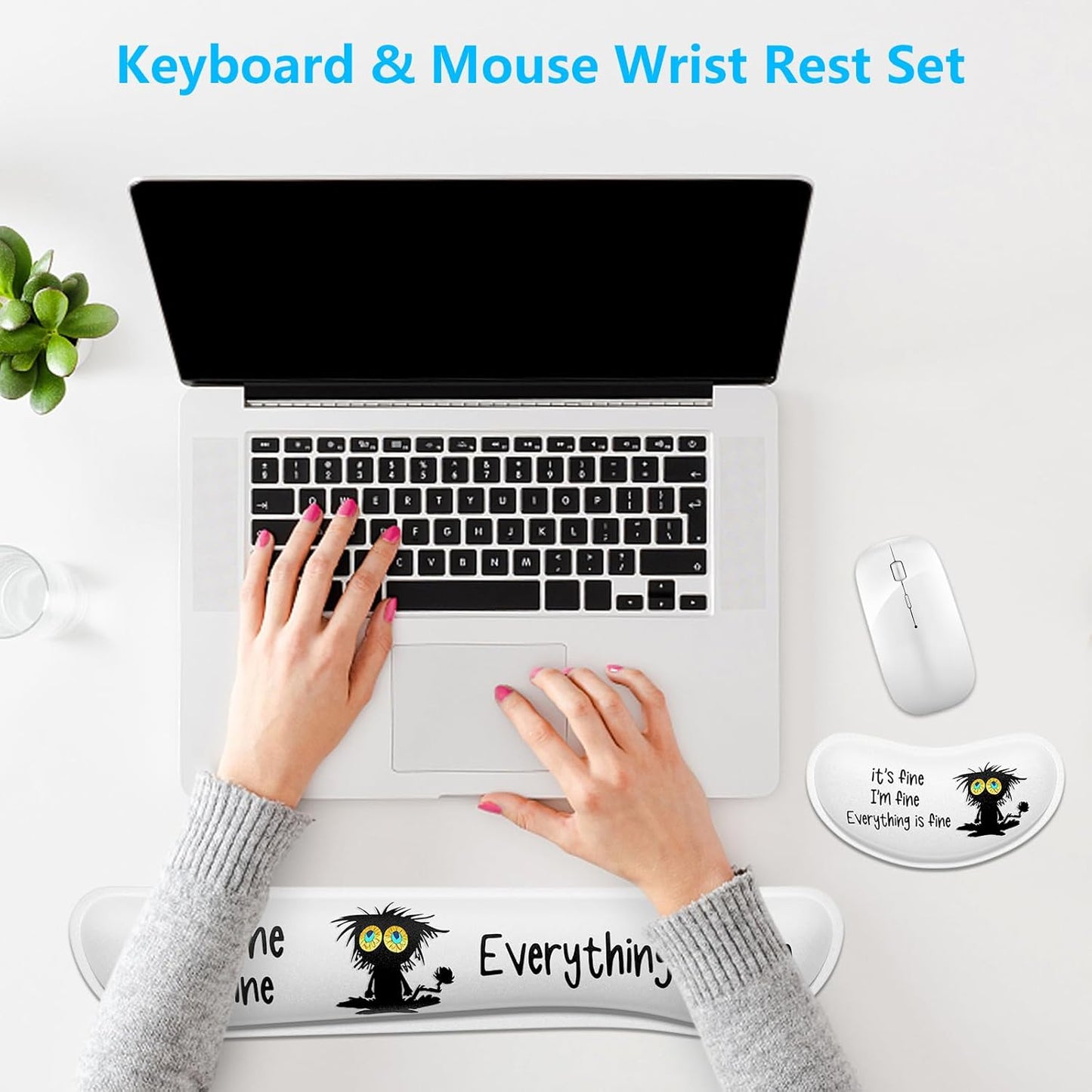 Dapesuom Enlarge Keyboard Wrist Rest, Memory Foam Wrist Cushion for Desk Mats Support, Cute Pain Relief Keyboard Mouse Pad Rests Set with Non-Slip Base for Gaming Laptop Office Computer, Green Leaf