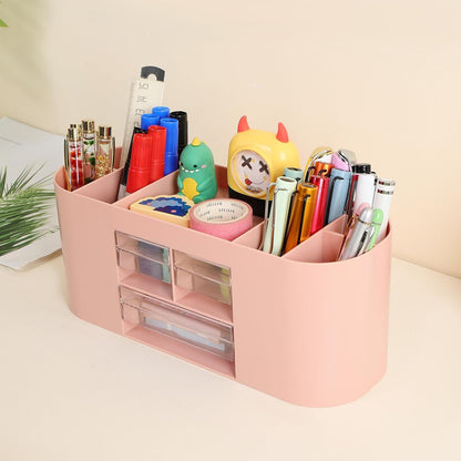 INSTOME Pencil Pen Holder for Desk with 3 Drawers - All-In-One Desk Organizer - Perfect Desk Accessories for Office Use - Stylish & Convenient Desk Organizers and Accessories (Beige)