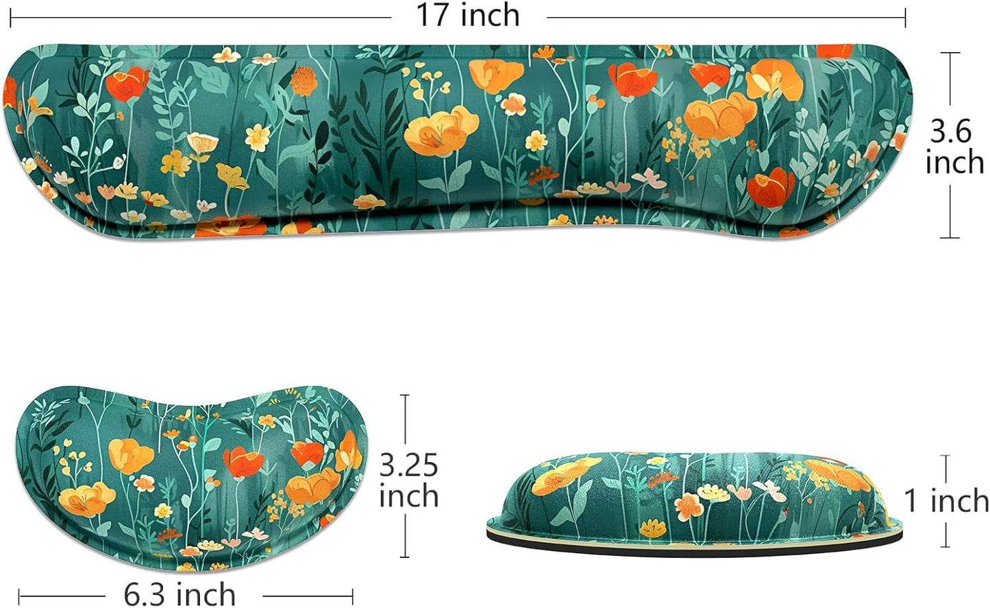Dapesuom Enlarge Keyboard Wrist Rest, Memory Foam Wrist Cushion for Desk Mats Support, Cute Pain Relief Keyboard Mouse Pad Rests Set with Non-Slip Base for Gaming Laptop Office Computer, Green Leaf
