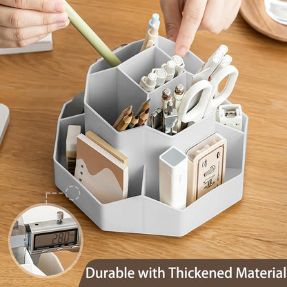 Pencil Pen Holder for Desk, 9 Slots 360 Degree Rotating Desk Organizer, Cute Pen Organizers Stationery Supplies for Office Home & Art Supply (Beige)