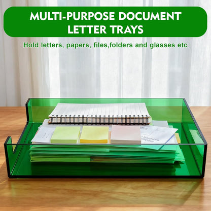 Paper Tray Acrylic File Organizer for Desk Letter Tray Desk Organizer Document Holder Sorter Storage for A4 Office Supplies Magazines, 13.8x10.6x2.4 Inches, Neon Pink