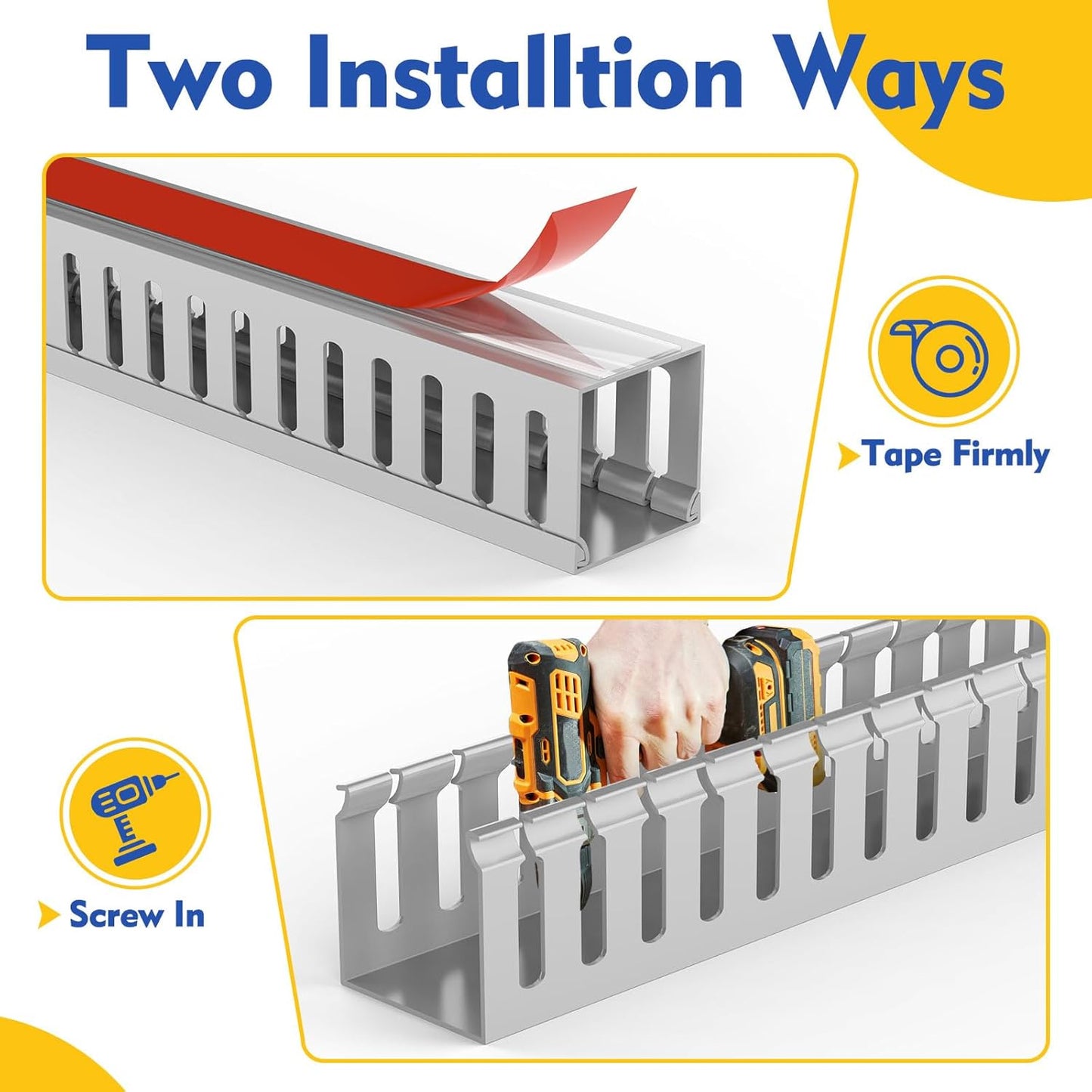 Open Slot Wiring Raceway Cable Duct, 123in Cable Management Channel Cord Track,Desk Wire Channel, Under Desk Cable Management to Hide Cables, Wires for Computers (Black, 1.57" Hx1.57"W, 15.4''L(8 Pc))