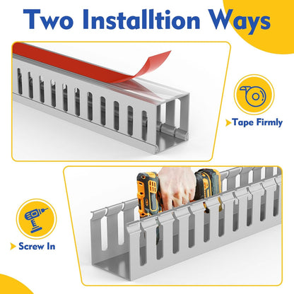 Open Slot Wiring Raceway Cable Duct, 123in Cable Management Channel Cord Track,Desk Wire Channel, Under Desk Cable Management to Hide Cables, Wires for Computers (Black, 1.57" Hx1.57"W, 15.4''L(8 Pc))
