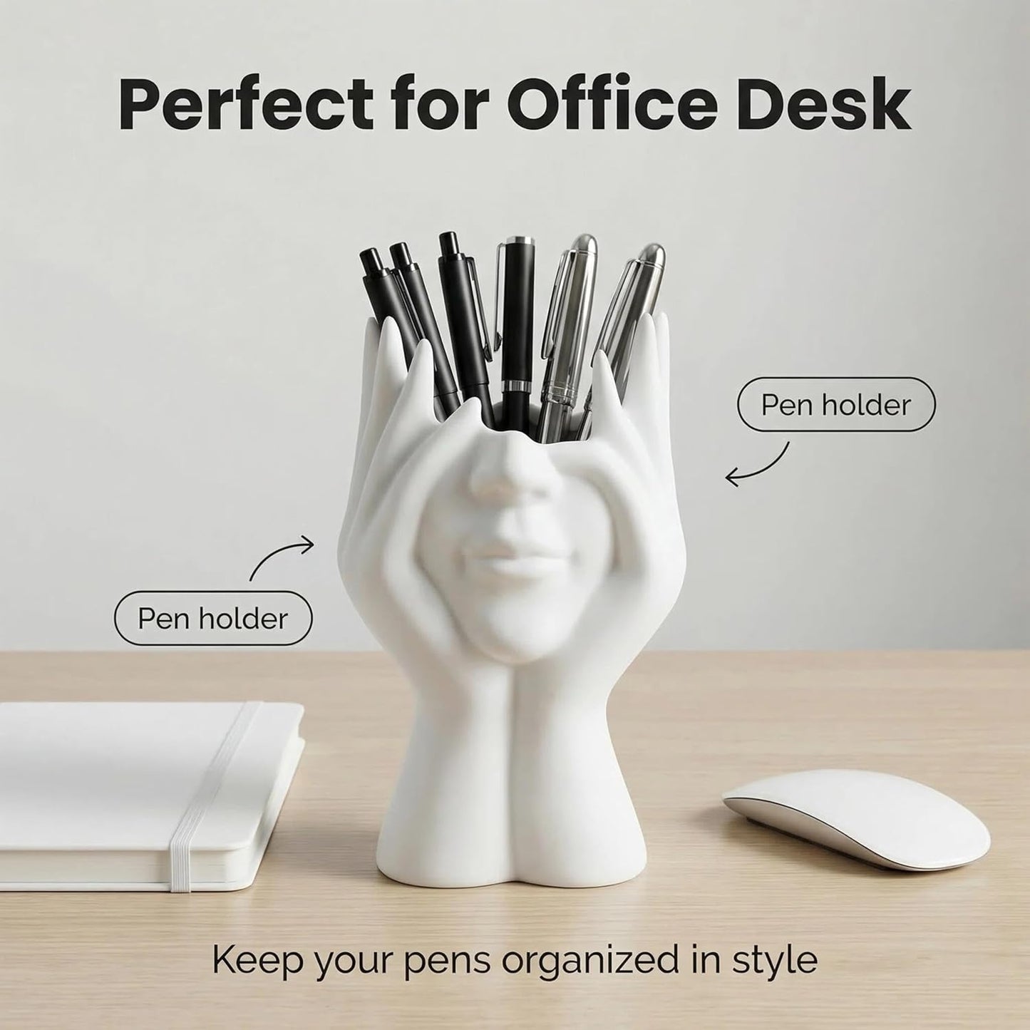 Abstract Human Body Art Face-Holding Sculpture | Home Decor/Makeup Brush Organizer + Office Desk Pen Holder | Multi-Use Gift for Family, Coworkers & Loved Ones