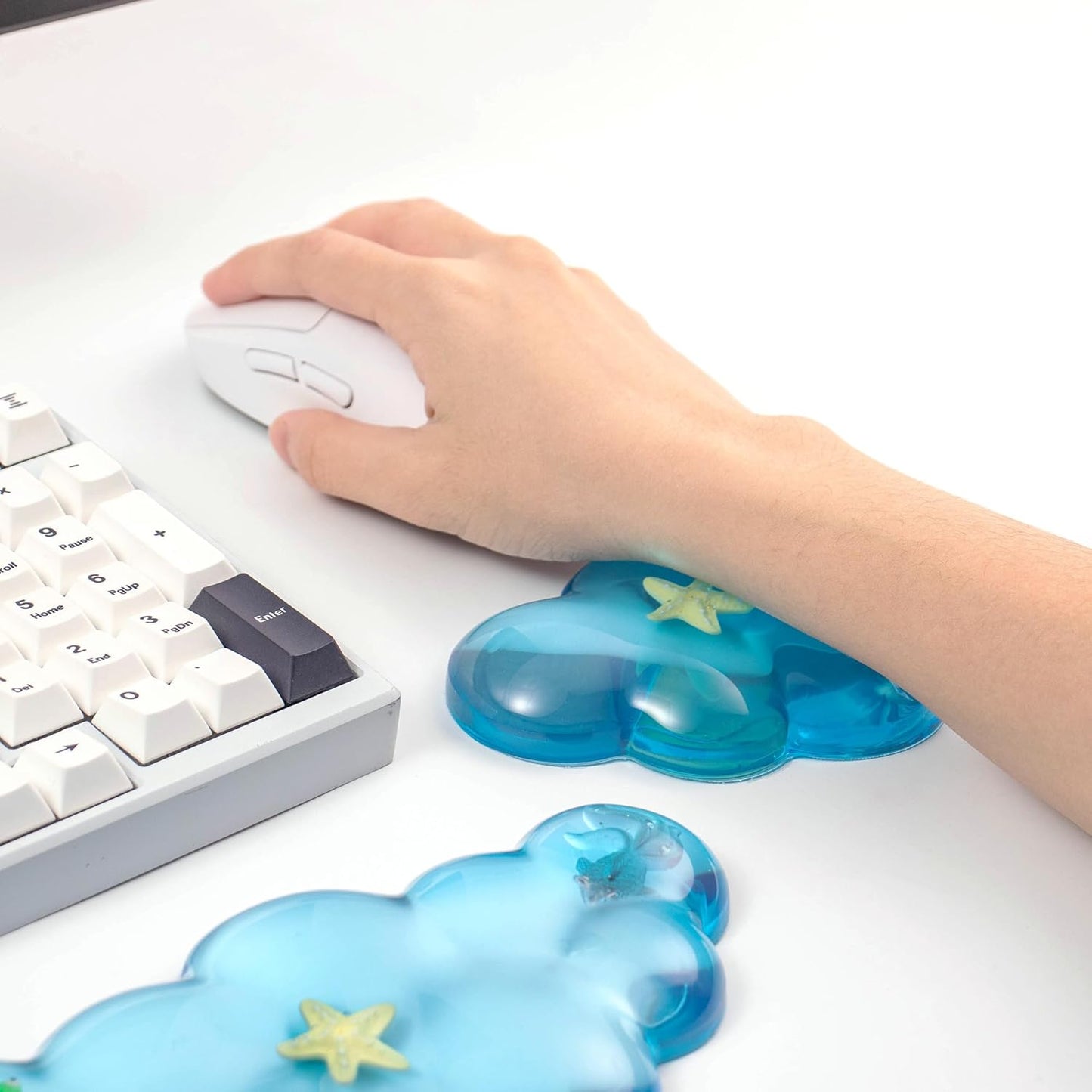 Gel Keyboard and Mouse Wrist Rest Set – Cute Clear Cloud Wrist Rest for Computer Keyboard 60%/68%/75%, Comfort & Support for Typing and Gaming