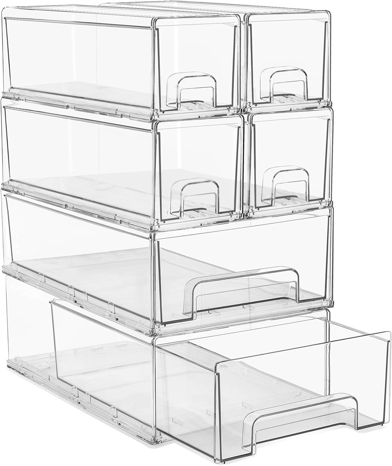 Sorbus Small Clear Stackable Storage Drawers – 4-Pack Plastic Organizer Bins with Handles – Stackable Pull-Out Storage Drawers for Closet, Pantry, Office, Bathroom, Craft, and Toy Organization