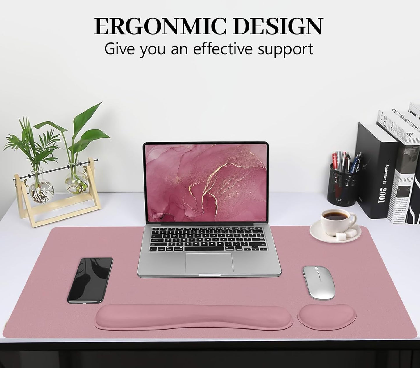 Mouse Pad and Keyboard Wrist Rest, 3-in-1 Large Keyboard and Mouse Pad Set, Ergonomic Wrist Rest for Computer Keyboards, Non-Slip Desk Mat Protector for Women (Purple Pink, 31.5" X 15.7")