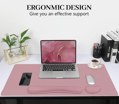 Mouse Pad and Keyboard Wrist Rest, 3-in-1 Large Keyboard and Mouse Pad Set, Ergonomic Wrist Rest for Computer Keyboards, Non-Slip Desk Mat Protector for Women (Purple Pink, 31.5" X 15.7")