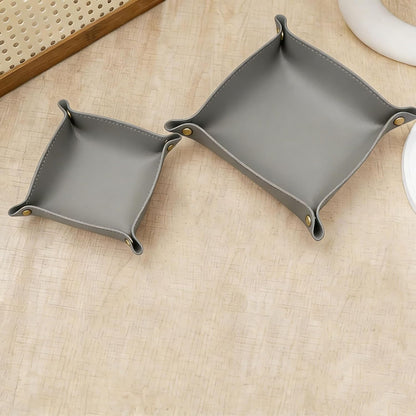 2 Size PU Leather Valet Trays,Square Desk Organizer Catchall Tray Set,Folding Travel Organizer,Jewelry Key Cosmetic Storage Tray for Entryway Dresser Desktop(Yellow)