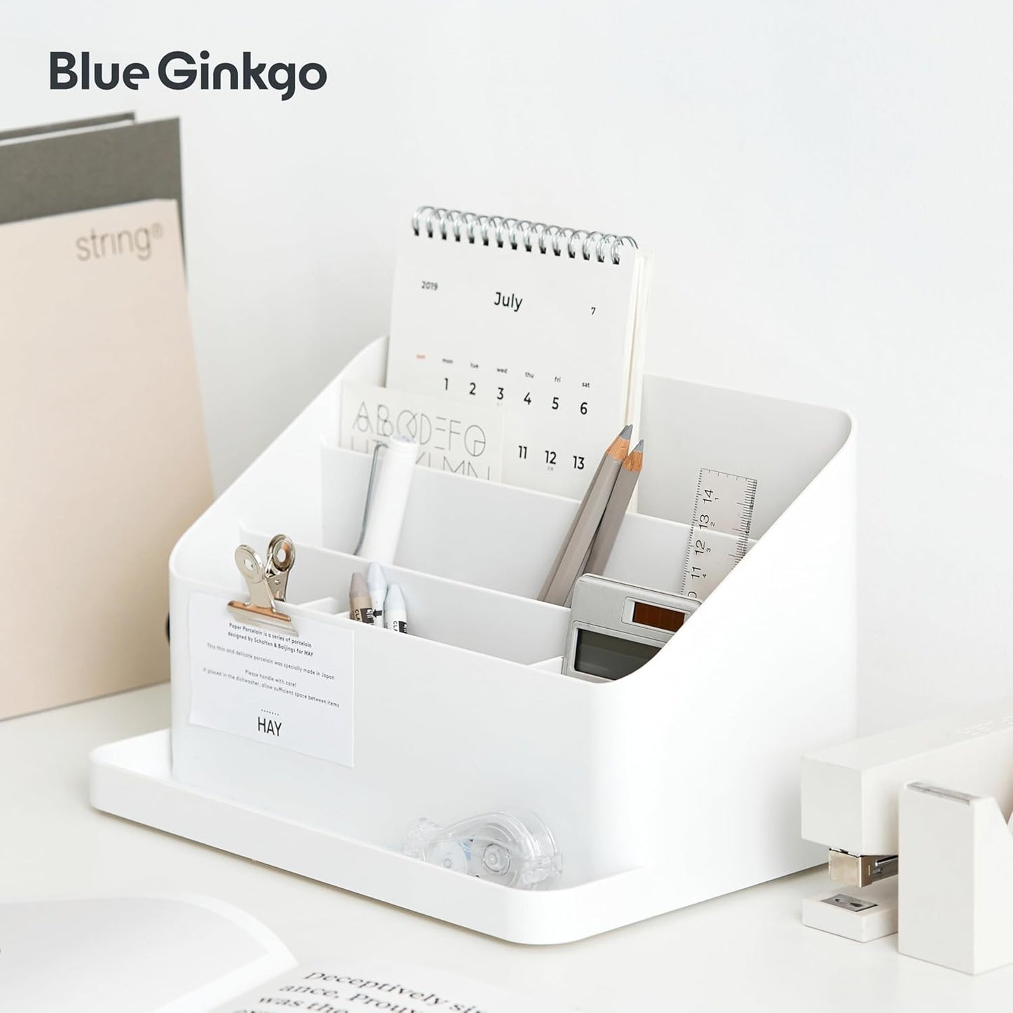 BLUE GINKGO Desk Holder – Korean-Made Office Organizer for Pencils, Pens, Notes, and Desk Supplies (White)