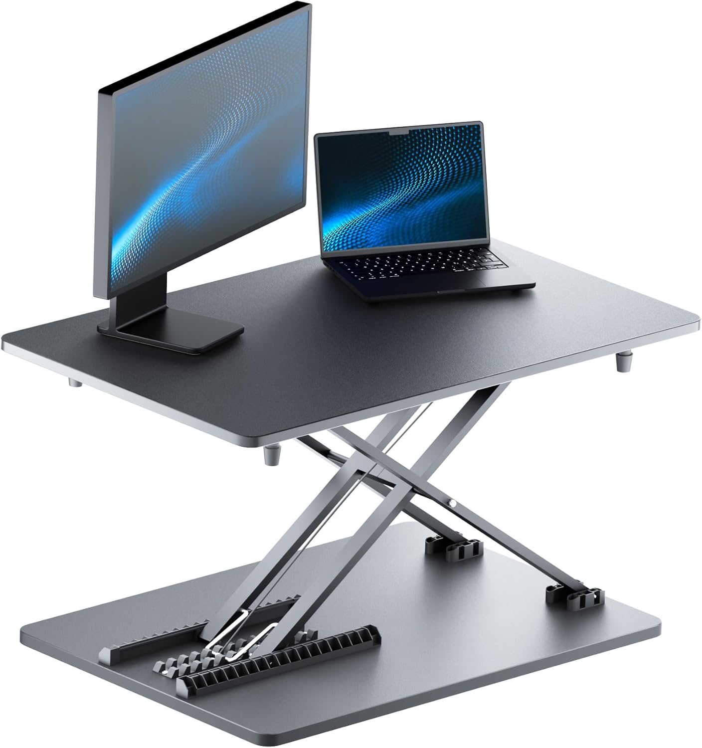 Standing Desk Converter, 25.16" × 15.75" Height Adjustable Laptop Stand for Desk, Sit Stand Monitor Stand, No Assembly Required for Home and Office Use (Black)