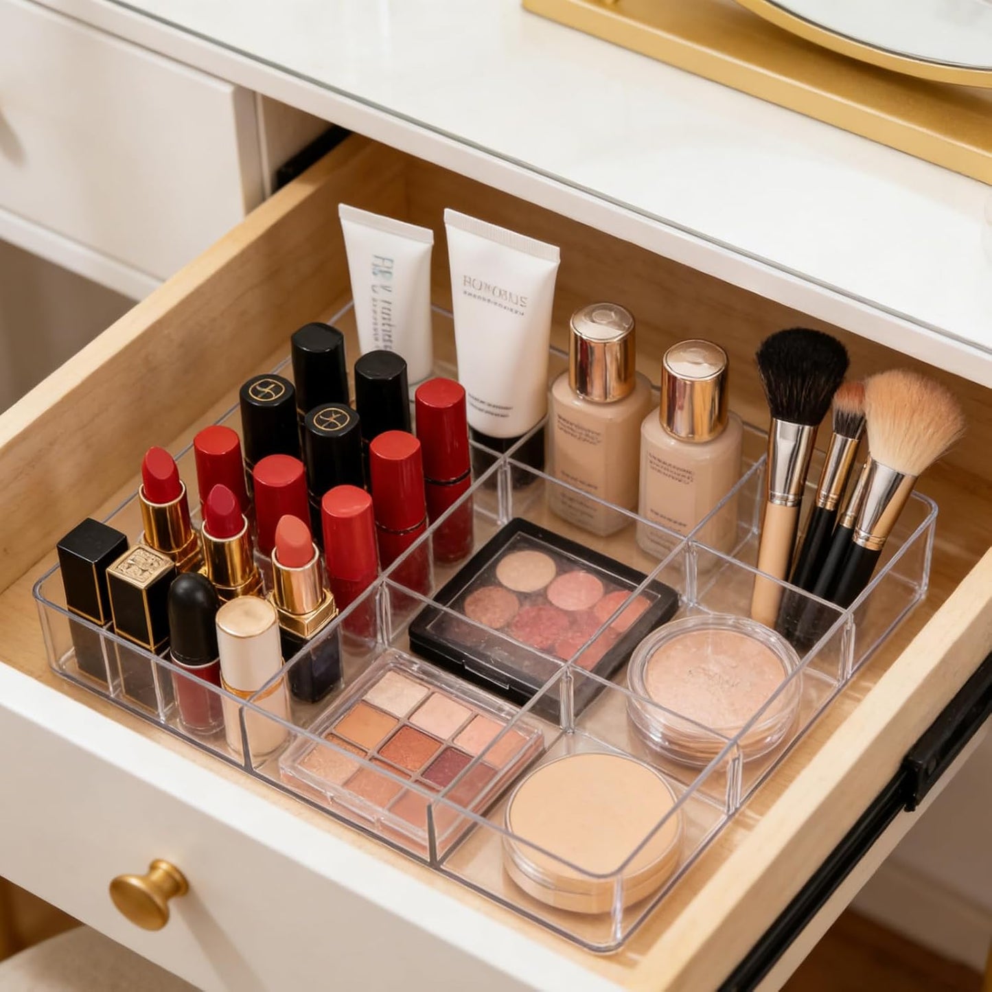 Expandable Desk Drawer Organizer, Expandable Storage Tray with Adjustable Compartments - Customizable Desk Organizer for Makeup, Utensils, Office Supplies, Junk Drawer & Bathroom