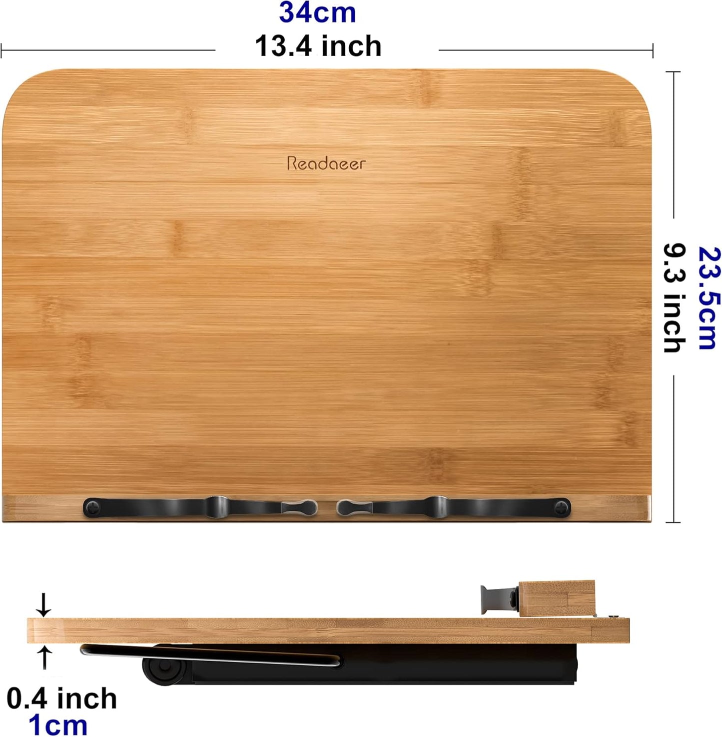 Readaeer Bamboo Book Stand, Large Book Holder with 6 Adjustable Height, Foldable Cookbook Stand Desktop Document Holder for Kitchen & Office (13.4 x 9.3 Inch)
