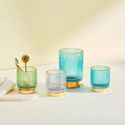 Makeup Brush Holder Organizer,Toothbrush Holders,Desk Pen Pencil Holder,Multifunctional Vintage Glass Brush Cup（L/Green/A3-6-US）