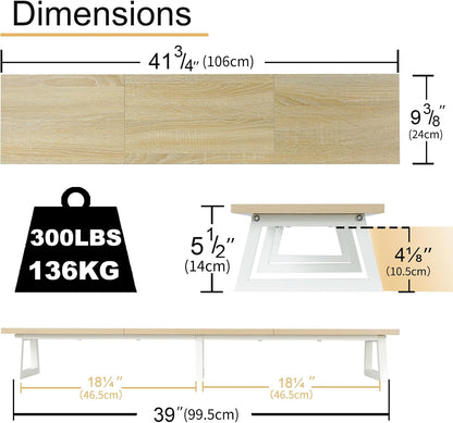 TEAMIX 42 inch Large [Dual] [Monitor] [Riser],Rustic Brown Extra Long TV [Stand Wood & Steel Desktop [Riser] with Storage for [Dual] Screen Office Desk Organization