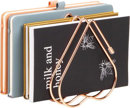 Mind Reader Heart-Shaped Desktop File Organizer, 5-Slot Metal Folder Rack, Magazine & Book Holder, Rose Gold
