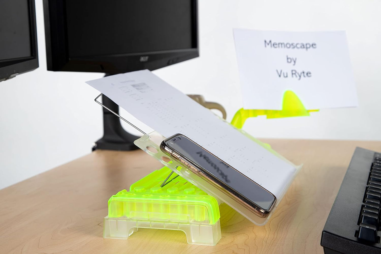 MemoScape Adjustable in-Line Document Holder for Typing | Reduces Neck Strain, Improves Focus, Boosts Desk Organization, and Workflow | Paper Holder Stand for Desk and Home Office - Black (VUR 2060)