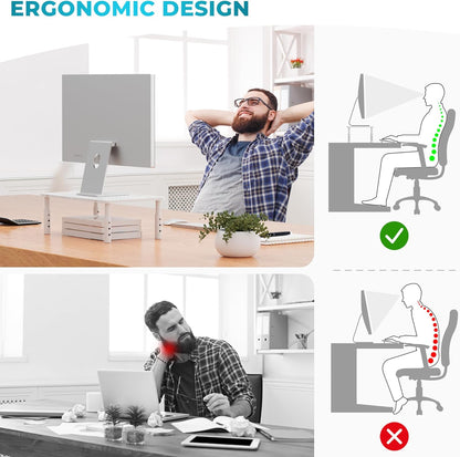 BONTEC Monitor Stand 2 Pack Height Adjustable Metal Riser with Pen Holder, Black, 14.5” x 9.1”, Ergonomic Desktop Stand for Computer, Printer, Laptop, Adjustable Desk Riser with Cable Management
