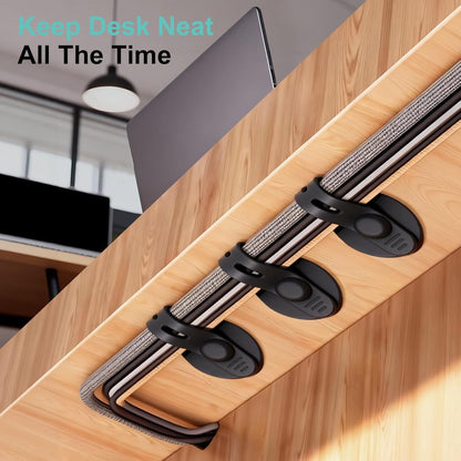 Cable Management Under Desk, 2026 New Upgraded Cord Organizer, Silicone Cable Ties Straps, Adjustable Wire Organizers for Cords, Self Adhesive Sticky-Back Cable Clips Hider Under Table, 12Pcs - Black