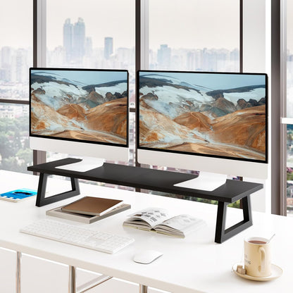 TEAMIX 31.5 inch Dual Monitor Riser for 2 Monitors, Long Monitor Stand Riser TV Stand Riser Monitor Stand for Desk Wood & Steel Desktop Riser Desk Organization Home Office