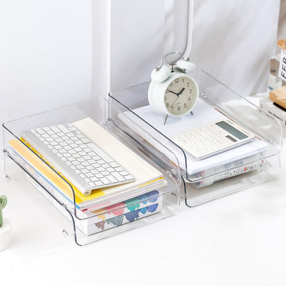 Gagee 4 Pack Paper Organizer for Desk,Stackable Paper Tray Book Holder for Classroom,Office and More,Letter Tray Desk Organizer,Clear