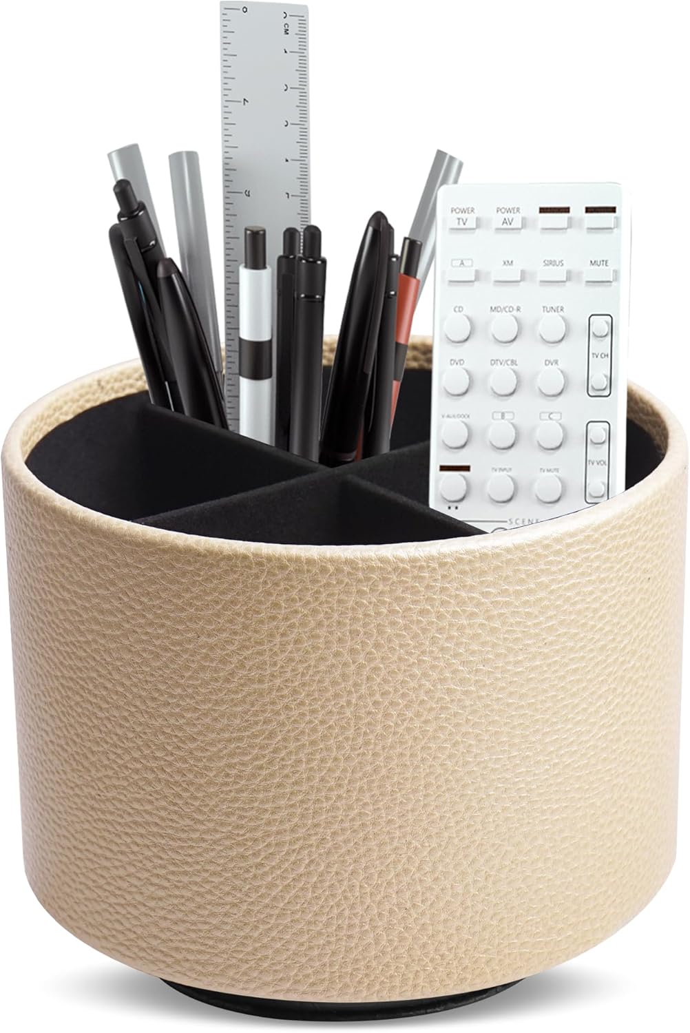 Hennaja Round Leather Art Supply Organizer,Remote Control Holder,360 Degree Rotating,Multi-Functional Pencil Holder,4 Compartments Desktop Stationary Organizer(1-Blue Bird) - Colors C