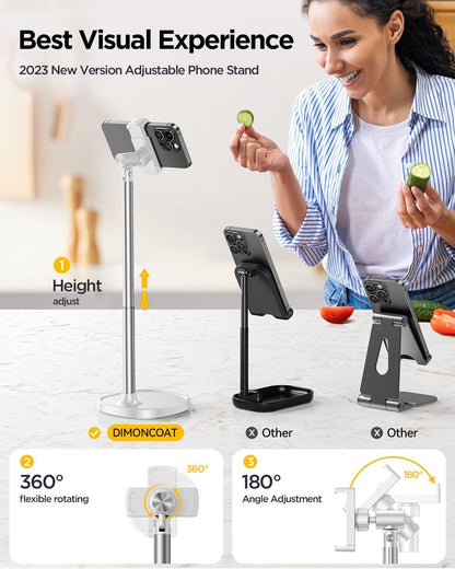 DIMONCOAT Phone Stand for Desk, Angle Height Adjustable Phone Holder for Desk, Aluminum Alloy Universal iPhone Holder, Retractable Cell Phone Stand Recording Office for iPhone 17 16 15 Pro Max S26