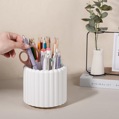 Anyoifax 360° Rotating Pen Holder 7 Slots Desk Organizer Removable Pencil Cup Plastic Art Supplies and Accessories Desktop Storage Box Caddy for Office, School, Home (White)