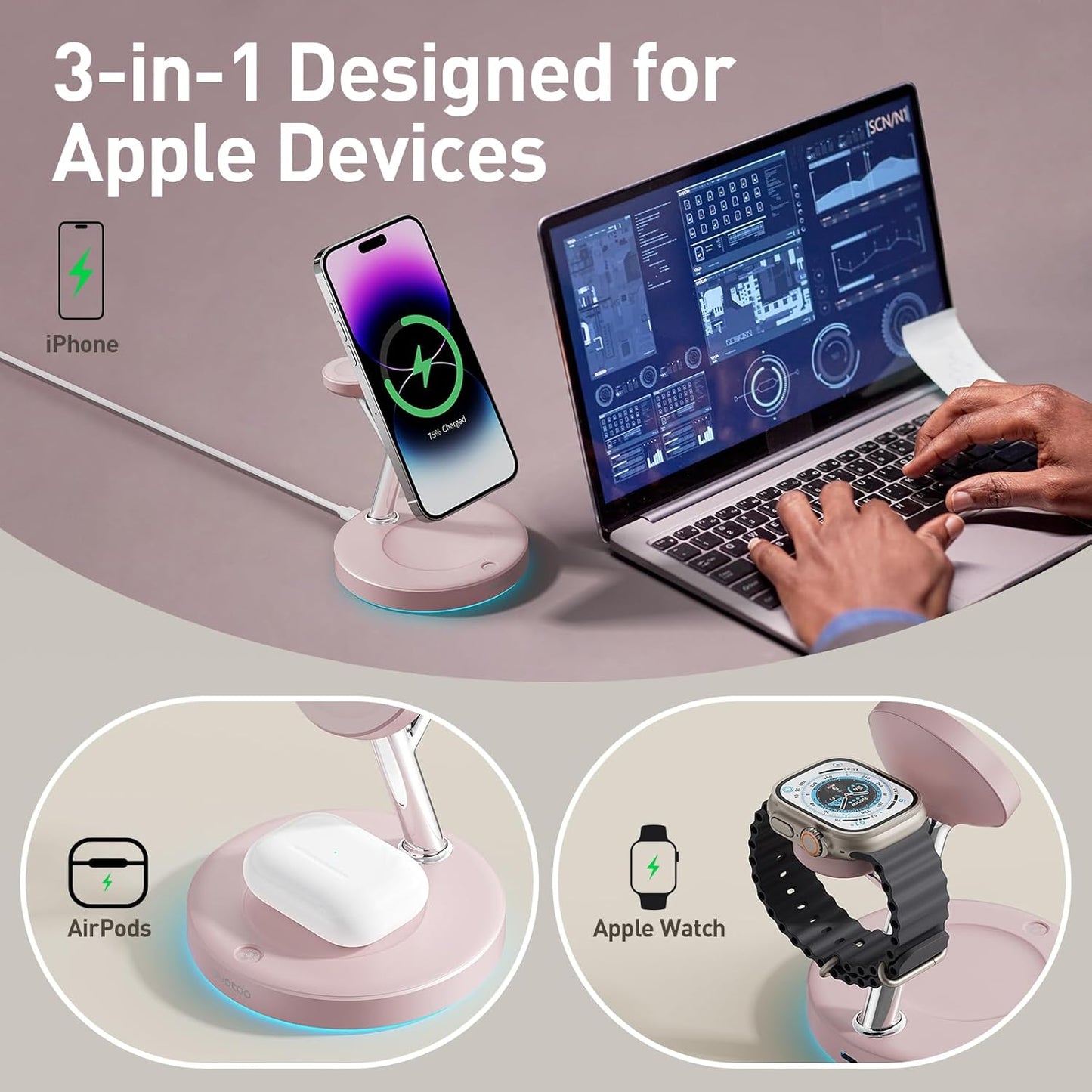 New 3 in 1 Charging Station for Apple Compatible with Magsafe Charger Stand for iPhone 17 16 15 14 13 12 Wireless Charging Station for AirPods Wireless Charger for iWatch Series