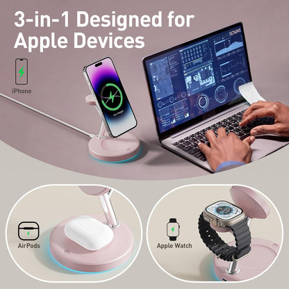 New 3 in 1 Charging Station for Apple Compatible with Magsafe Charger Stand for iPhone 17 16 15 14 13 12 Wireless Charging Station for AirPods Wireless Charger for iWatch Series