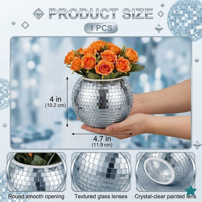 Disco Ball Makeup Brush Holder & Pen Cup - Fun Desk Accessories for Office, Cute Aesthetic Room Decor, 4.7 inch Unique gift vase for Her (rosegold)