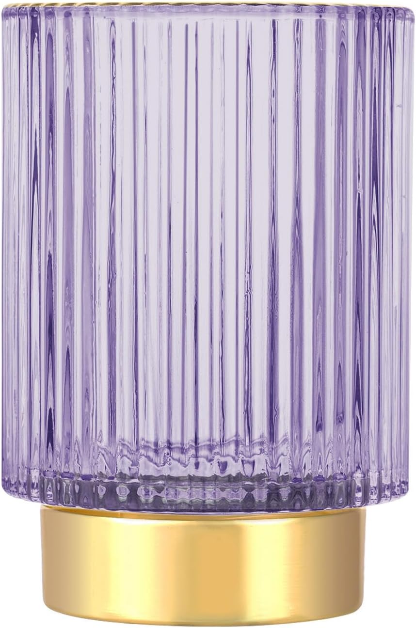 DASITON Makeup Brush holder Organizer,Crystal Cosmetic Makeup Brush Glass Brushes Storage Holder, Vintage Make Up Brush Cup Pen Pencil Holder striped vase(Coffee S)