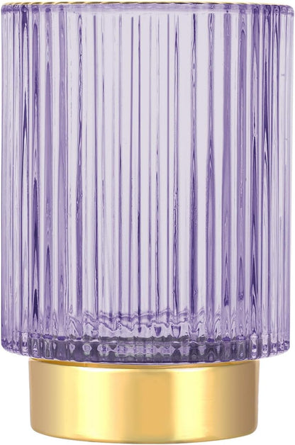 DASITON Makeup Brush holder Organizer,Crystal Cosmetic Makeup Brush Glass Brushes Storage Holder, Vintage Make Up Brush Cup Pen Pencil Holder striped vase(Coffee S)