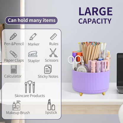 Camelmother Pen Holder For Desk With 5 Slots 360°Rotating Pencil Holder Makeup Organiezr Teacher Supplies Office decor (purple)