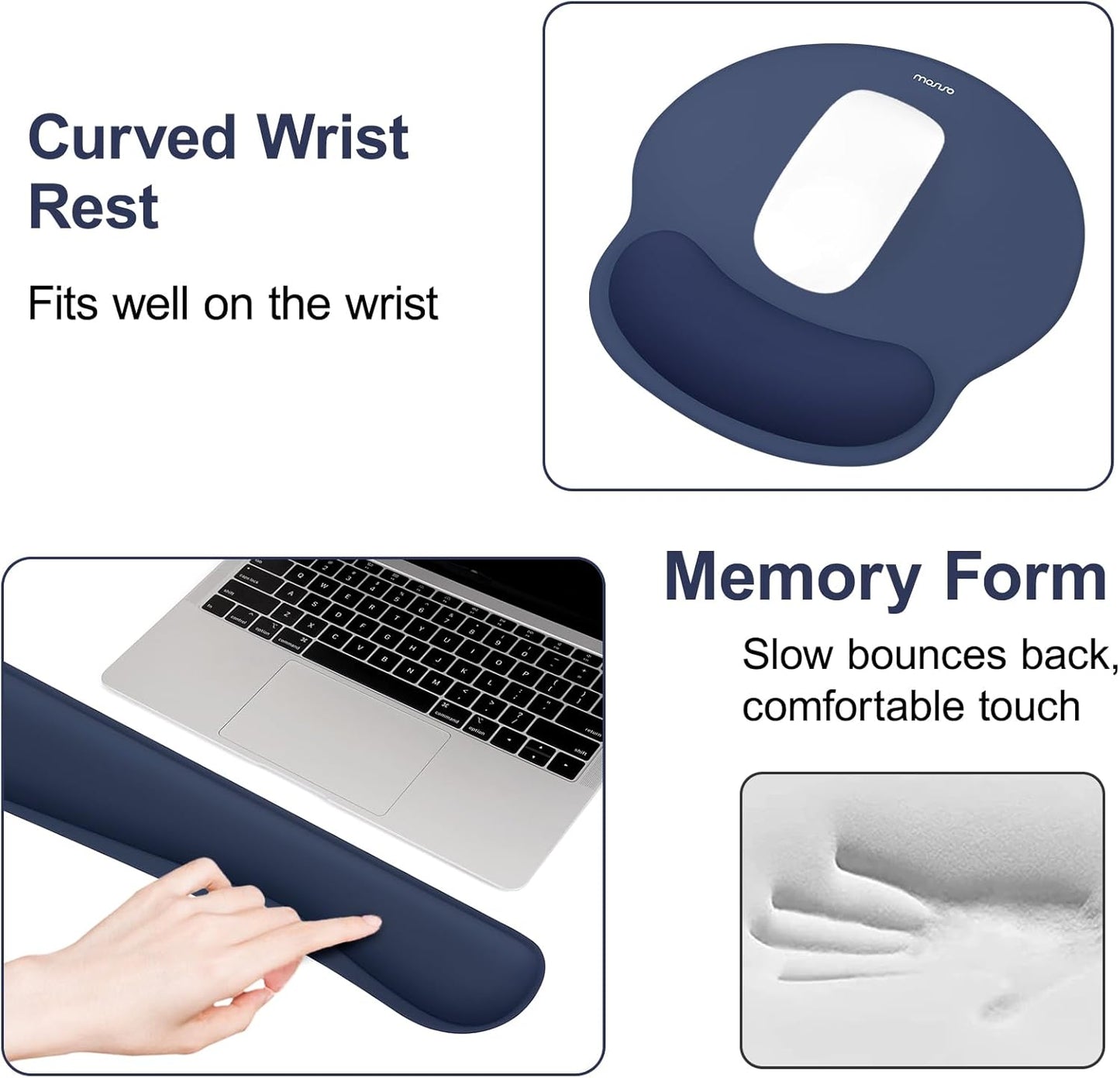 MOSISO Wrist Rest Support for Mouse Pad&Keyboard Set, Streamline Ergonomic Mousepad&Coaster Non-Slip Base Home/Office Pain Relief&Easy Typing Pad with Soft Cloth&Silicone Lining, Antique Green
