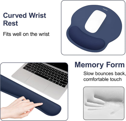 MOSISO Wrist Rest Support for Mouse Pad&Keyboard Set, Streamline Ergonomic Mousepad&Coaster Non-Slip Base Home/Office Pain Relief&Easy Typing Pad with Soft Cloth&Silicone Lining, Antique Green